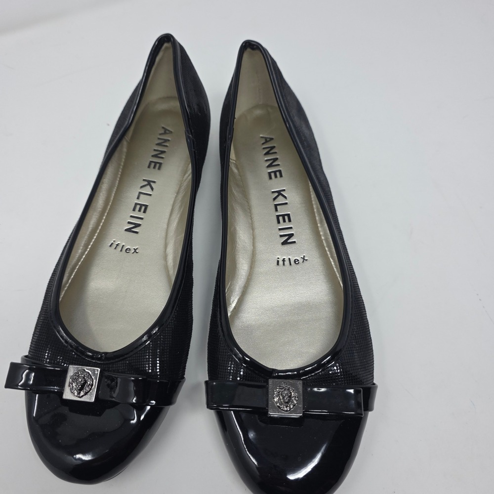 Anne Klein Tarly2 Flats Womens 8M Black Patent Bow iFlex Dress Shoes Ballet - Picture 2 of 7